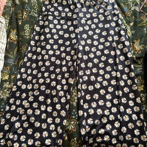 Floral Print Black Pants